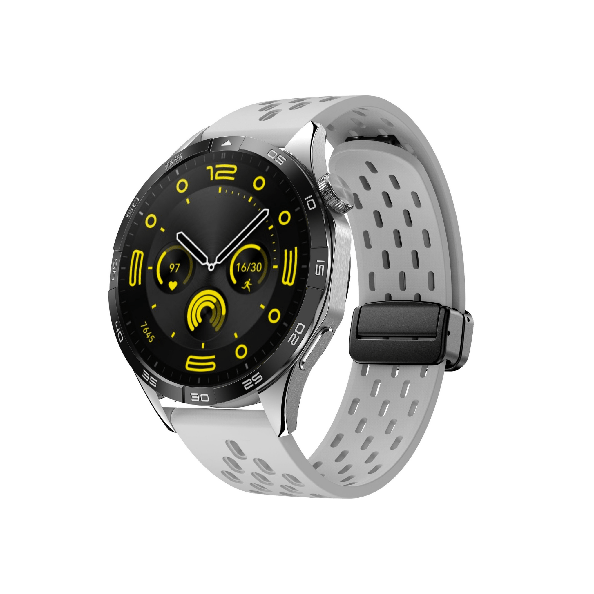 Smartwatch mit hellgrauem Active Plus Sportarmband – dezentes, atmungsaktives Design für Alltag & Training